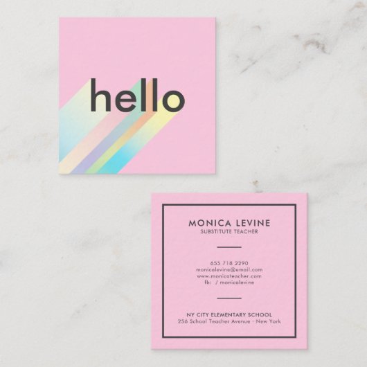 Moderne kleurrijke gradiëntroze hallo typografie vierkante visitekaartje (Voorkant / Achterkant)