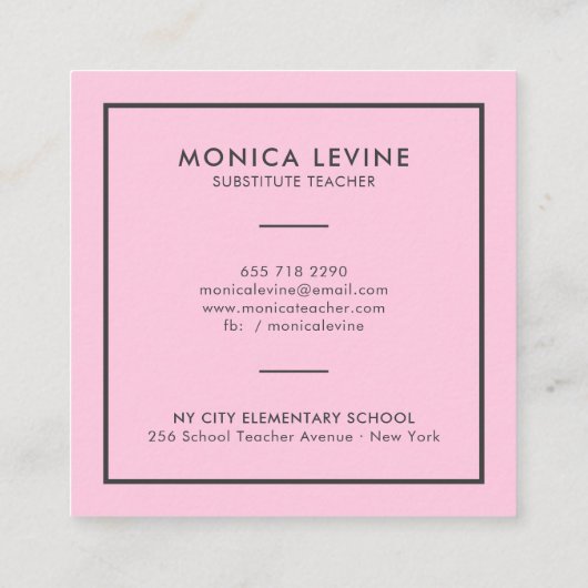 Moderne kleurrijke gradiëntroze hallo typografie vierkante visitekaartje (Achterkant)