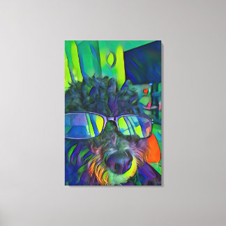 Moderne Kleurrijke Grappige Goldendoodle Hond Met Canvas Afdruk