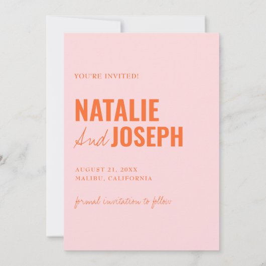 Moderne kleurrijke grillige unieke leuke bruiloft save the date (Achterkant)