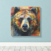 Moderne Kleurrijke Grizzly Beer Art Canvas Afdruk (Insitu (Houten vloer))