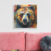 Moderne Kleurrijke Grizzly Beer Art Canvas Afdruk (Insitu (Woonkamer))