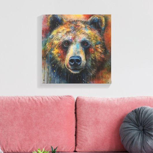 Moderne Kleurrijke Grizzly Beer Art Canvas Afdruk (Insitu (Woonkamer))