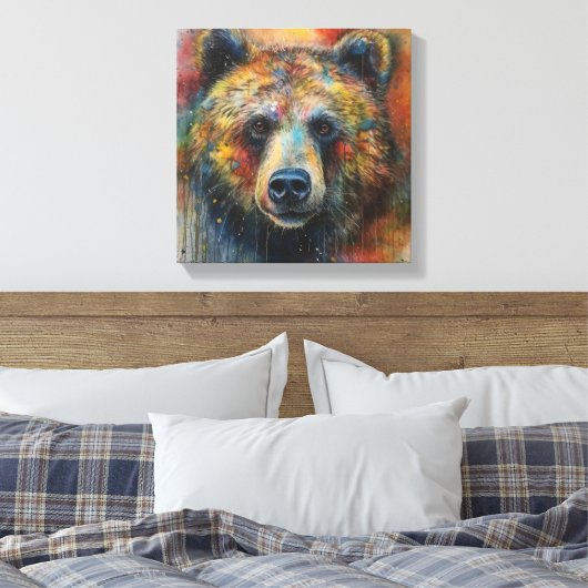 Moderne Kleurrijke Grizzly Beer Art Canvas Afdruk (Insitu (Slaapkamer))