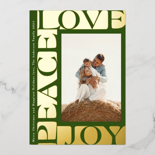 moderne kleurrijke Groene LIEFDE VREUGDE foto lijs Folie Feestdagenkaart (Voorkant)