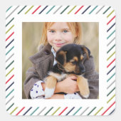 Moderne, kleurrijke, groene stripes feestdag foto vierkante sticker (Voorkant)