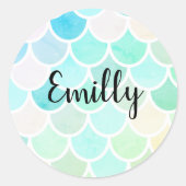 Moderne kleurrijke groene zeemeermin zonder naadlo ronde sticker (Voorkant)