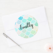 Moderne kleurrijke groene zeemeermin zonder naadlo ronde sticker (Envelop)