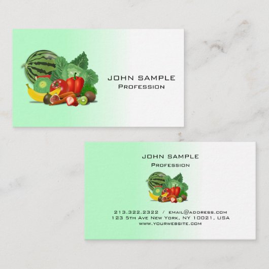 Moderne kleurrijke groenten fruit voedingsdeskundi visitekaartje (Voorkant / Achterkant)