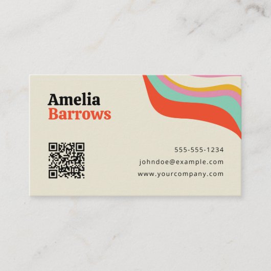 Moderne Kleurrijke Groovy Retro 70s ontwerp QR-cod Visitekaartje (Voorkant)