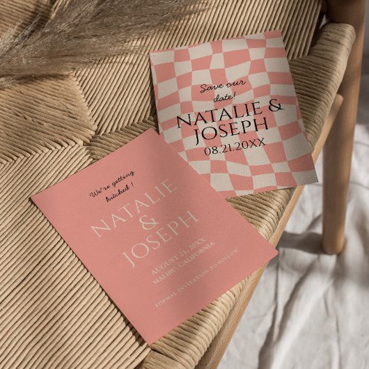 Moderne Kleurrijke Groovy Retro Fun Unieke Bruilof Save The Date