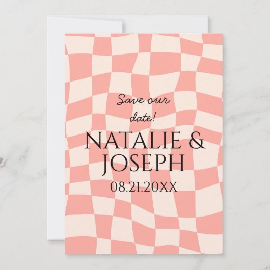 Moderne Kleurrijke Groovy Retro Fun Unieke Bruilof Save The Date (Achterkant)