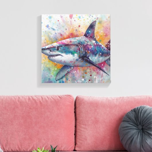 Moderne kleurrijke haaienkunst canvas afdruk (Insitu (Woonkamer))