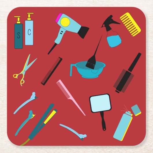 Moderne kleurrijke Haarstylist Tools Kit Onderzett Kartonnen Onderzetters (Voorkant)
