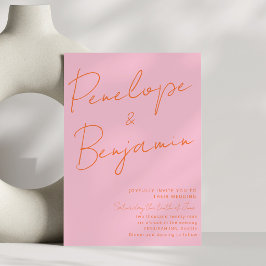 Moderne Kleurrijke Handgeschreven Roze Oranje Huwe Kaart