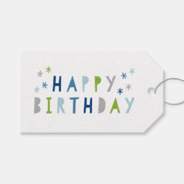 Moderne kleurrijke Happy Birthday Blue en Green Cadeaulabel