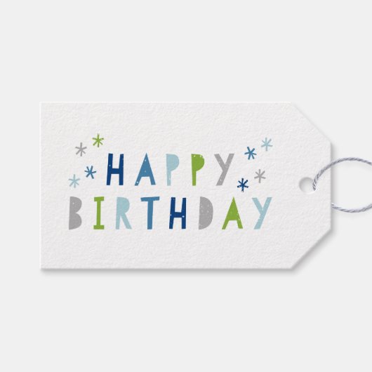 Moderne kleurrijke Happy Birthday Blue en Green Cadeaulabel (Voorkant (Horizontaal))