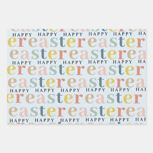 Moderne, kleurrijke, Happy Easter Pattern Pastel Inpakpapier Vel (Voorkant 3)