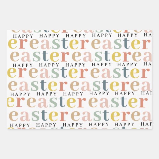 Moderne, kleurrijke, Happy Easter Pattern Pastel Inpakpapier Vel (Voorkant)