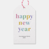 Moderne kleurrijke Happy New Year typografie Cadeaulabel (Achterkant)