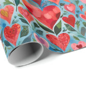 Moderne Kleurrijke Happy Valentijn Hearts Waterver Cadeaupapier (Rol Hoek)