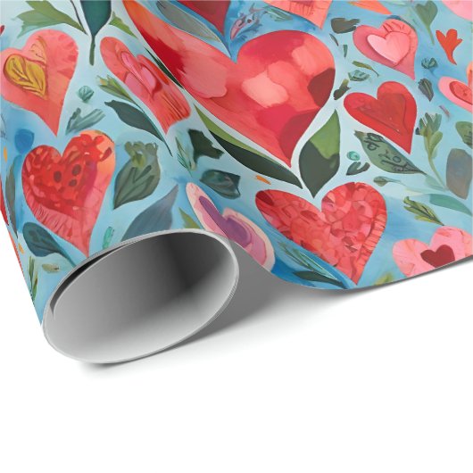 Moderne Kleurrijke Happy Valentijn Hearts Waterver Cadeaupapier (Rol Hoek)