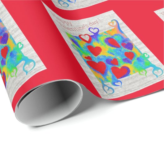 Moderne kleurrijke harten schilderen-Valentijn's d Cadeaupapier (Rol Hoek)