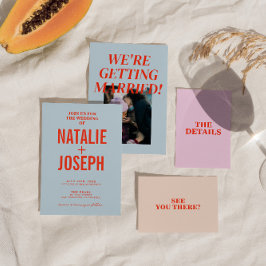 Moderne Kleurrijke Heldere Retro Bold Bruiloft Kaart