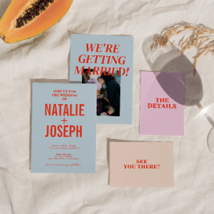 Moderne Kleurrijke Heldere Retro Bold Bruiloft Kaart