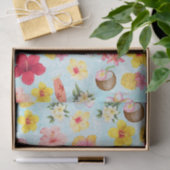 Moderne kleurrijke Hibiscus van Hawaï in blauw Tissuepapier (Geschenk)