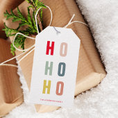 Moderne, kleurrijke Ho Ho-Feestdagen Cadeaulabel