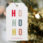 Moderne, kleurrijke Ho Ho-Feestdagen Cadeaulabel