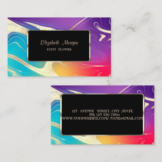 Moderne kleurrijke holografische gouden aanraking visitekaartje (Voorkant / Achterkant)