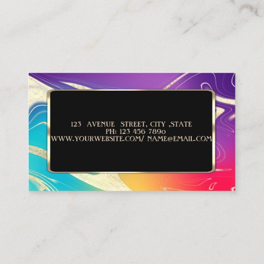 Moderne kleurrijke holografische gouden aanraking visitekaartje (Achterkant)