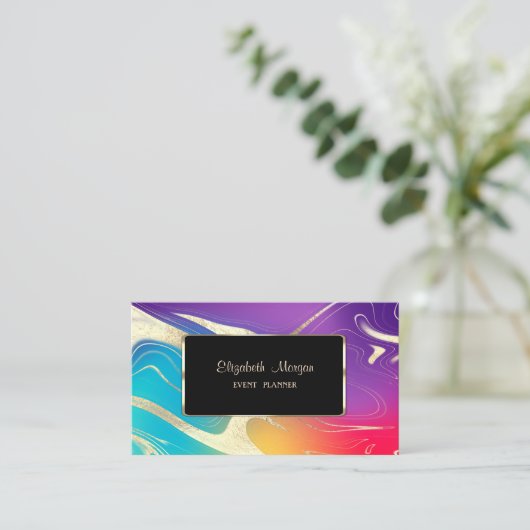 Moderne kleurrijke holografische gouden aanraking visitekaartje (Staand voorkant)