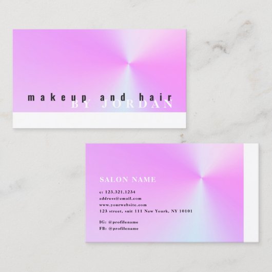 Moderne, kleurrijke holografische make-up met grad visitekaartje (Voorkant / Achterkant)