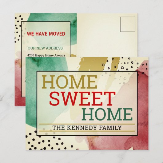 Moderne, kleurrijke Home Sweet Home Typography Mov Aankondigingskaart (Voorkant / Achterkant)