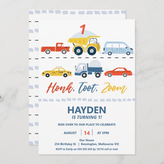Moderne Kleurrijke Honk Toot Zoom Vervoer Verjaard Kaart (Voorkant / Achterkant)