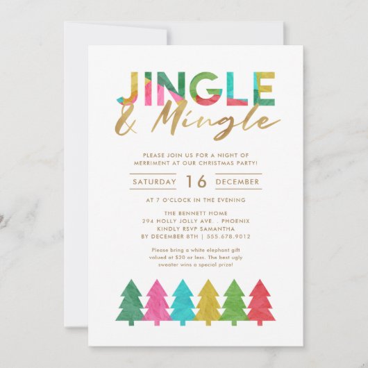 Moderne Kleurrijke Jingle en Mingle Kerstfeest Kaart (Voorkant)