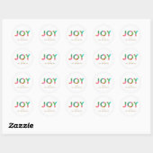 Moderne Kleurrijke JOY Gepersonaliseerde Kerstmis Ronde Sticker (Vel)