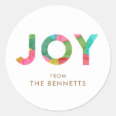 Moderne Kleurrijke JOY Gepersonaliseerde Kerstmis Ronde Sticker (Voorkant)