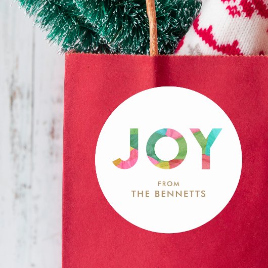 Moderne Kleurrijke JOY Gepersonaliseerde Kerstmis Ronde Sticker