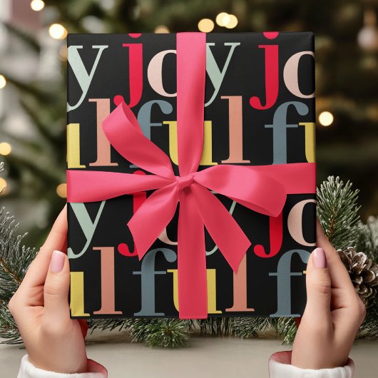 Moderne Kleurrijke JOYFUL Kerstmis  Cadeaupapier