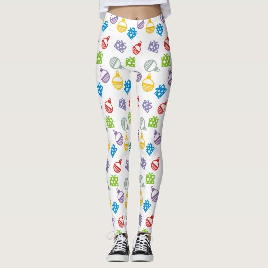 Moderne, kleurrijke kerstballen en geschenken leggings (Voorkant)