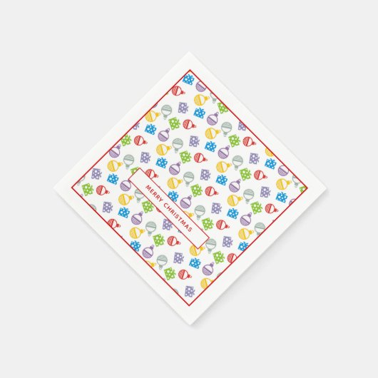 Moderne, kleurrijke kerstballen en geschenken servet (Hoek)