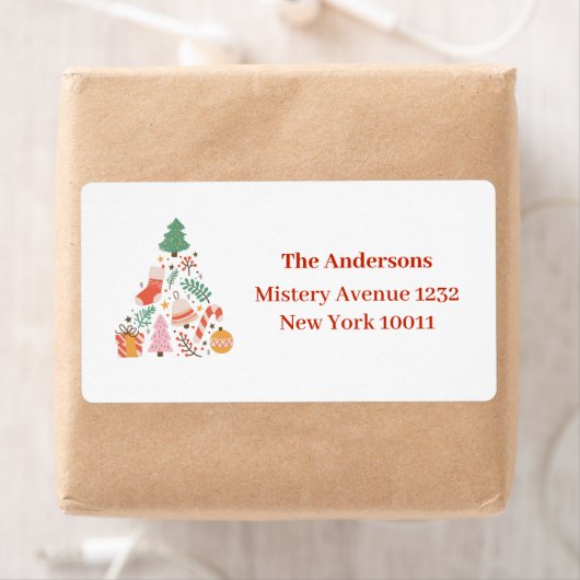 Moderne kleurrijke kerstboom etiket (Insitu)