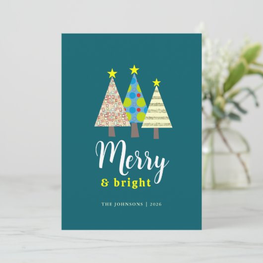 Moderne kleurrijke kerstboom feestdagenkaart (Staand voorkant)