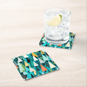 Moderne kleurrijke kerstboom patroon kartonnen onderzetters