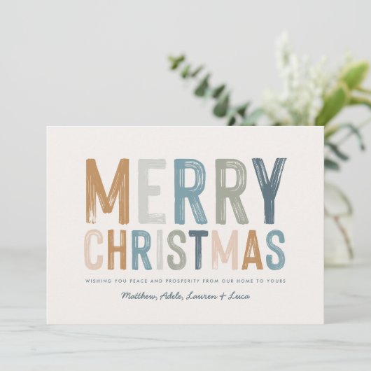 Moderne, kleurrijke kerstfoto feestdagenkaart (Staand voorkant)