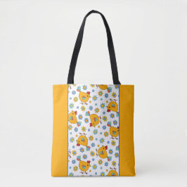 Moderne kleurrijke kip en bloem doodle tote bag